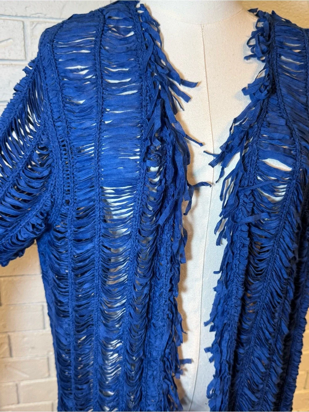 Chicos Blue Fringe Cardigan Sweater Womens M